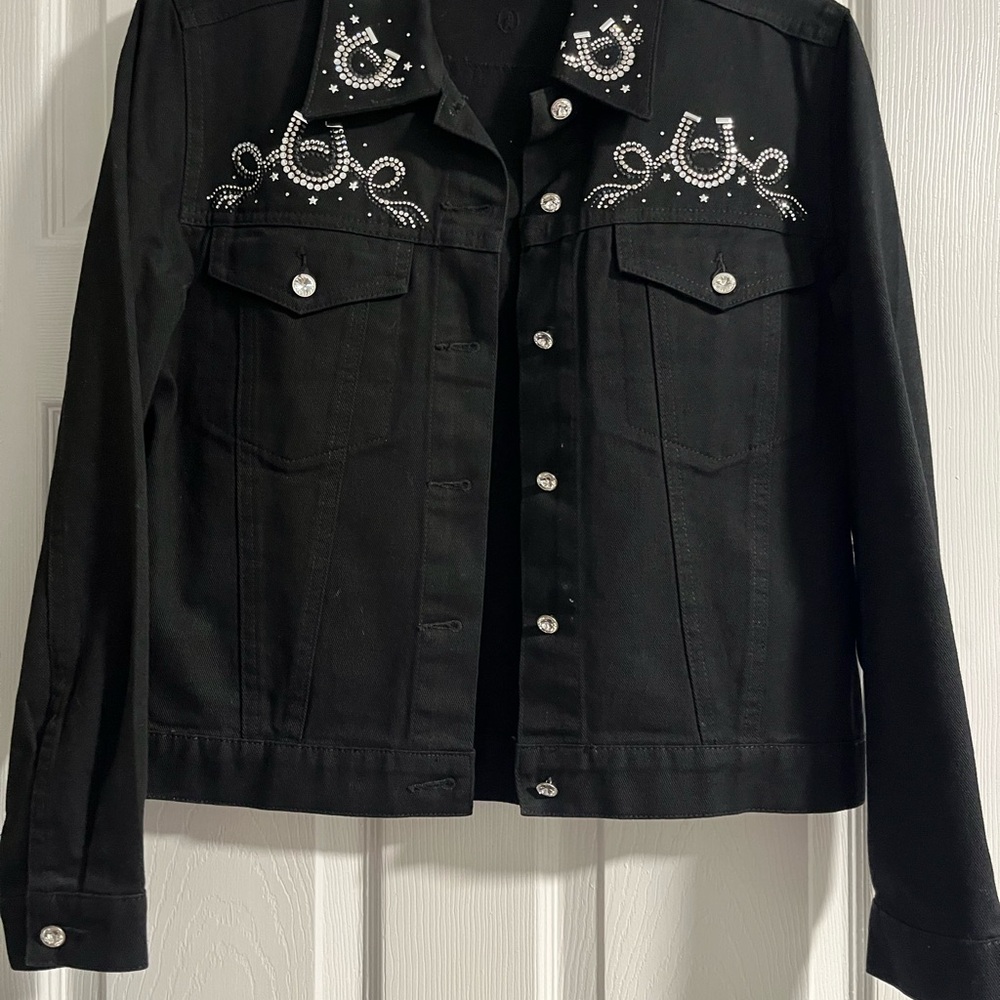 Christine Alexander Black Jean Jacket with Embroidery